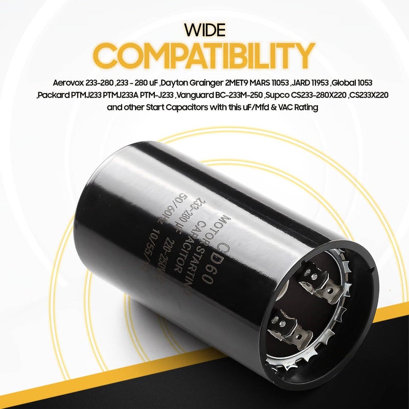 Seentech 233-280 uf/MFD 220-250VAC Round Motor Start Capacitor 50/60 Hz AC Electric Replacement Part Universal Fit for AC Motor Run or Fan Start and Cool or Heat Pump Air Conditioner - Image 5